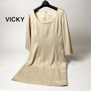 美品 VICKY ビッキー 綺麗め レース シボ ・ サテン 春 夏 ワンピース 2号 M 20B03