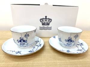 未使用品□ROYAL COPENHAGEN ロイヤルコペンハーゲン ブルーパルメッテ プラチナム ティーカップ＆ソーサー ペア その2 管理2103 店内