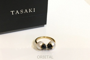 二子玉)TASAKI タサキ リファインドリベリオンシグネチャーブラックスピネルリング K18YG 定価377,300円 10号 パール あこや真珠