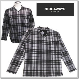 ハイダウエイ HIDEAWAYS NICOLE 裏起毛ブリスターグレンチェックジャカードVネックTシャツ 2565-9831-94-48(L) ロンT カットソー