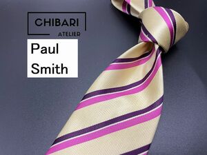 【超美品】PaulSmith　ポールスミス　レジメンタル柄　ネクタイ　3本以上送料無料　ピンクベージュ　0504032