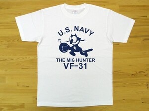 U.S. NAVY VF-31 白 5.6oz 半袖Tシャツ 紺 L ミリタリー トムキャット VFA-31 USN