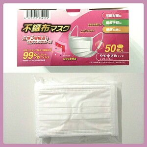 やわらか耳ゴム★不織布マスク★白10枚入り★やや小さめサイズ★プリーツ型★立体3層構造★送料140円 14×9cm