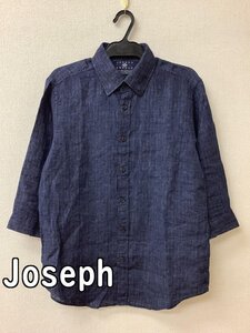 ジョセフ (Joseph) インディゴ色ストライプ 麻シャツ サイズM