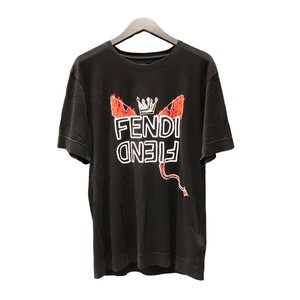 フェンディ FENDI DEMON MOTIF プリントTシャツ FY0936 ブラック コットン 半袖Ｔシャツ メンズ 中古