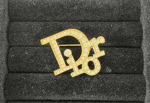 【STK4901】 Christian Dior クリスチャンディオール ブローチ ゴールドカラー ラインストーン CD ロゴ アクセサリー 約5.7g