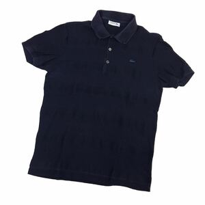 D537-12 日本製 LACOSTE ラコステ 半袖 ポロシャツ トップス プルオーバー ハーフボタン コットン 綿100% ネイビー系 メンズ 4