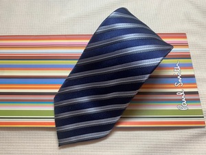 Paul Smith ポールスミスMade in Italy ネクタイ黒グレー白ストライプ柄シルク100