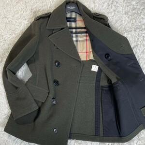 【希少カラー/Lサイズ】バーバリーロンドン BURBERRY LONDON Pコート ピーコート メルトンウール ノバチェック グリーン ミドリ メンズ