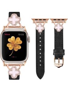 Apple Watch バンド 革 アップルウォッチ バンド レザー キラキラ 四つ葉のクローバー おしゃれ 可愛い38/40/41mm 高品質