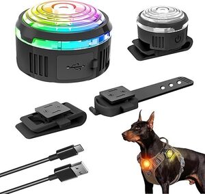 UMIONE 夜間視認性アップ！レインボーLED首輪ライト - 愛犬の安全を守るペット用安全灯、耐久性と防水性に シリコンバンド。 