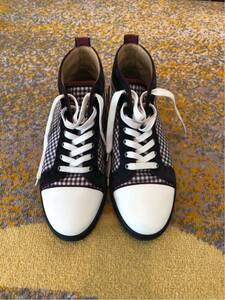 Christian Louboutin 42 スニーカー シューズ メンズ チェック 柄 ルブタン ホワイト 靴
