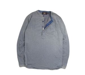 着用1回 RRL used加工 インディゴ ヒッコリーストライプ ヘンリーネック 長袖Tシャツ ロンT XS ダブルアールエル ラルフローレン R061206