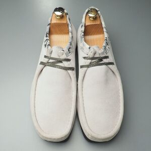 MH1125//*クラークス/Clarks*メンズUK7G/ワラビー/Uチップ/迷彩/カモフラ柄装飾/モカシンシューズ/レザーシューズ/革靴/グレー