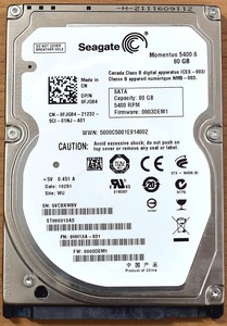 Seagate ST980313AS [80GB 2.5インチ 9.5mm SATA HDD 2012年製 使用時間 2505H (Cristal DiscInfo 正常) (管:KH529