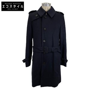 Aquascutum アクアスキュータム 2209452055 NORWICH ウールｘカシミヤ シングル ベルテッド コート 38 ネイビー メンズ