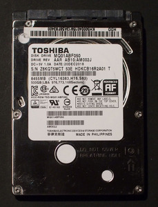 【使用2282時間】東芝 2.5 HDD 500GB SATA