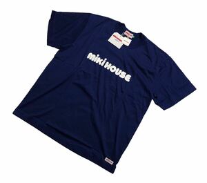 未着用 タグ付 ■ miki HOUSE ミキハウス ■ ビッグ ロゴ プリント 半袖 Tシャツ ネイビー L