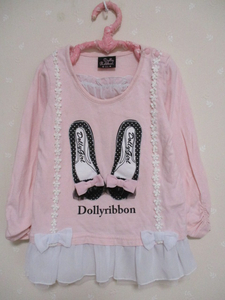 Ω Dolly Ribbon Ω★95㎝★ 可愛い裾チュールフリルの長袖Tシャツ ■ピンク■