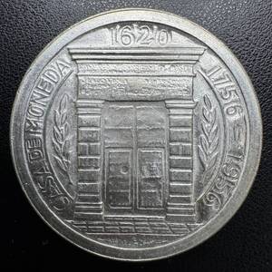 【1956年】 銀貨 コロンビア ボコタ造幣局200周年 ポパヤン 1ペソ 量目24.6g 直径37.59mm アンティークコイン 大型 シルバー900