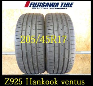 【Z925】K7110294 送料無料◆2021年製造 約7.5部山◆Hankook venus ◆205/40R17◆2本