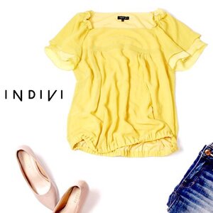 ☆☆ 美品 INDIVI インディヴィ ☆☆ 可愛い フリルショルダー シフォン カットソー 38号 M 春 夏 22C07