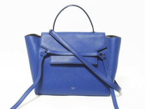 送料無料 美品 CELINE セリーヌ ベルトバッグ ミニ ハンドバッグ ショルダーバッグ 2WAY レザー ブルー