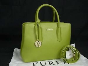 1円 FURLA フルラ テッサ レザー 2WAY ハンドバッグ ショルダー トート レディース グリーン系 BM3988