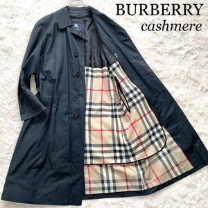 BURBERRY LONDON バーバリーロンドン ステンカラーコート バルマカーンコート メガチェック ノバチェック カシミヤ混ライナー L相当 紺