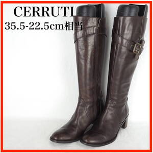 EB5841*CERRUTI*チェルッティ*レディースロングブーツ*35.5-22.5cm相当*茶系