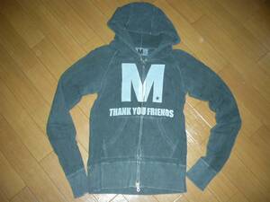 エム M 薄手 スウェット ジップ パーカー S ピグメント加工 Mロゴ TMT / M THANK YOU FRIENDS