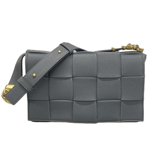 ボッテガヴェネタ BOTTEGA VENETA ショルダーバッグ 666870 カセット レザー ブルーグレー 美品 バッグ