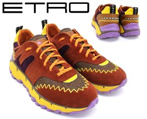 13万新品◆40=25cm秋色【ETRO】エトロ ターコイズスタッズ付きスエードフリンジスニーカー1円