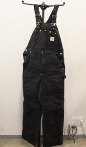 K112 90sビンテージ carhartt カーハート ダック オーバーオール USA製■1990年代製 表記34インチ ブラック 黒 BLK 中綿 ダブルニー 古着卸