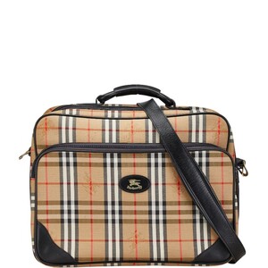 バーバリー ノバチェック シャドーホース 斜め掛け ショルダーバッグ ベージュ キャンバス レザー レディース BURBERRY 【中古】