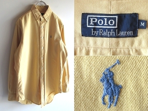 希少 90sビンテージ Polo by Ralph Lauren ラルフローレン ポロポニーロゴ刺繍 コットンツイル BDシャツ ボタンダウンシャツ M ネコポス可