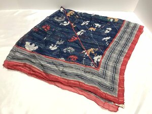 ■【YS-1】 エマニュエル ウンガロ スカーフ ■ 花柄 シルク100% ネイビー系 × レッド系 85cm×85cm 【同梱可能商品】■D