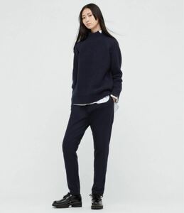 未使用タグ付　ユニクロ　+J*　NAVY　XL　プレミアムラム　ケーブルハイネックセーター　女性　男性