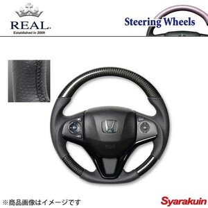 REAL ステアリング HONDA/ホンダ フィット GP5-6/GK3-6 オリジナルシリーズ ガングリップ ブラックカーボン ブラック ユーロステッチ