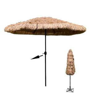 With Crank, 2.7M Thatched Tiki Umbrella, Outdoor Sunshade Simulation Straw Umbrella Sun Umbrella Garden Balcony Outdoor Patio