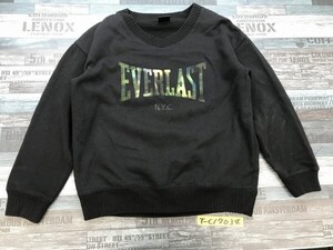 EVERLAST レディース ロゴフロッキープリント Vネック 裏起毛 トレーナー L 黒