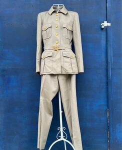 CHANEL ミリタリースーツ MILITARY SUIT WITH GOLD ゴールドボタン パンツ ズボン CC SZ 42 AVC2147 ヴィンテージ　コート セットアップ