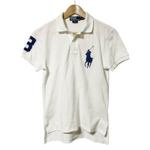 Polo by Ralph Lauren ポロバイラルフローレン ポロシャツ ビッグポニー ダメージ加工 ナンバリング S 白 CUSTOM FIT メンズ A10