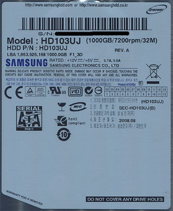 Samsung製HDD HD103UJ 1.0TB SATA300 7200rpm [管理:20343663]