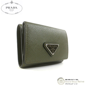 プラダ （PRADA） サフィアーノ トライアングルロゴ コンパクト 三つ折り 財布 2MH042 LODEN メンズ（中古）