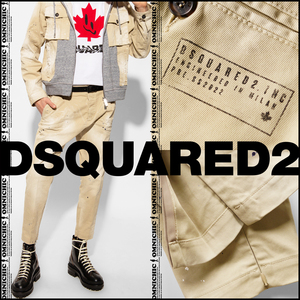 HAND ME DOWN FIT■新品10万【DSQUARED2】雰囲気抜群ディースクエアード美しいクロップドシルエットペイント加工ジップチノパンツ54/W100