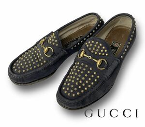 GUCCI 1953 グッチ スタッズ スウェード ホース ビット モカシン ローファー メンズ カジュアル シューズ 革靴 6.5 イタリア製 正規品