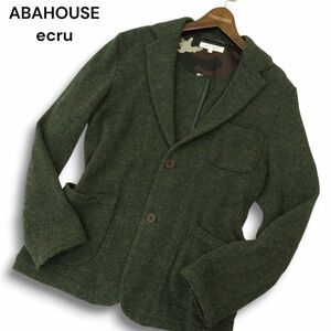 ABAHOUSE ecru アバハウス エクリュ 秋冬 ウール★ ネップ ニット テーラード ジャケット Sz.3　メンズ 緑カーキ　A4T09805_9#K