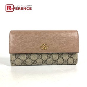 新品同様 GUCCI グッチ 456116 ダブルG レザー コンチネンタルウォレット ロングウォレット 二つ折り GGスプリーム 長財布 ピンク.【中古】