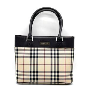 1円 美品 BURBERRY バーバリー ノバチェック トートバッグ ミニトート ハンドバッグ キャンバス レザー ブラウン